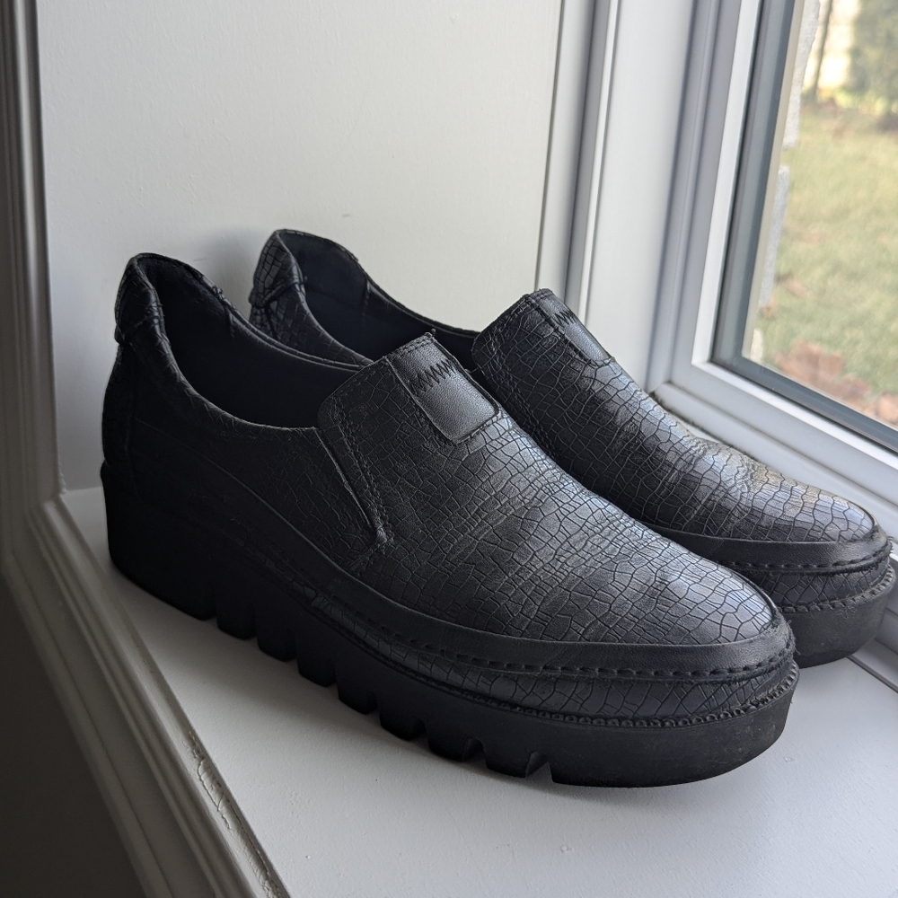 Black Crocodile Leather Platform Loafers Slide Casual Shoe Footwear European